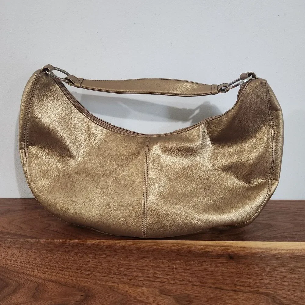 Tommy Hilfiger Y2K Pebbled Leather Hobo Bag Purse Retro Metallic Gold